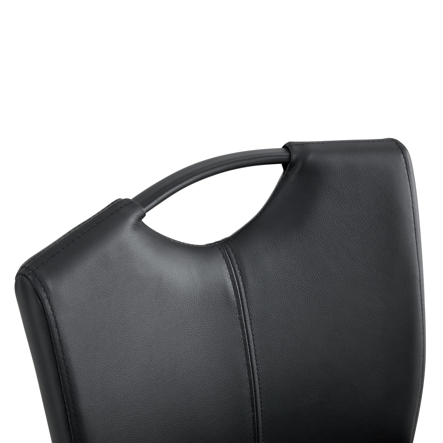 Black faux leather chair back with curved handle detail