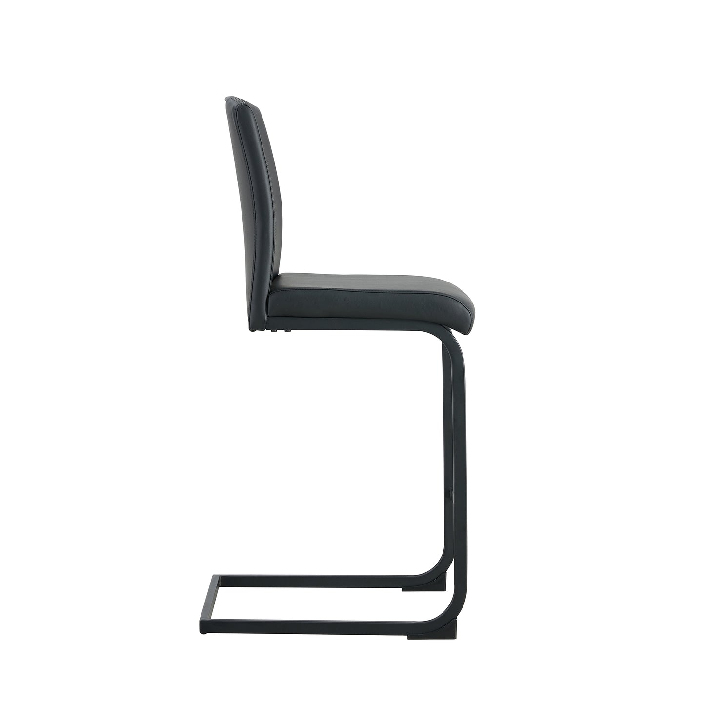 Black faux leather dining chair with sleek metal cantilever base