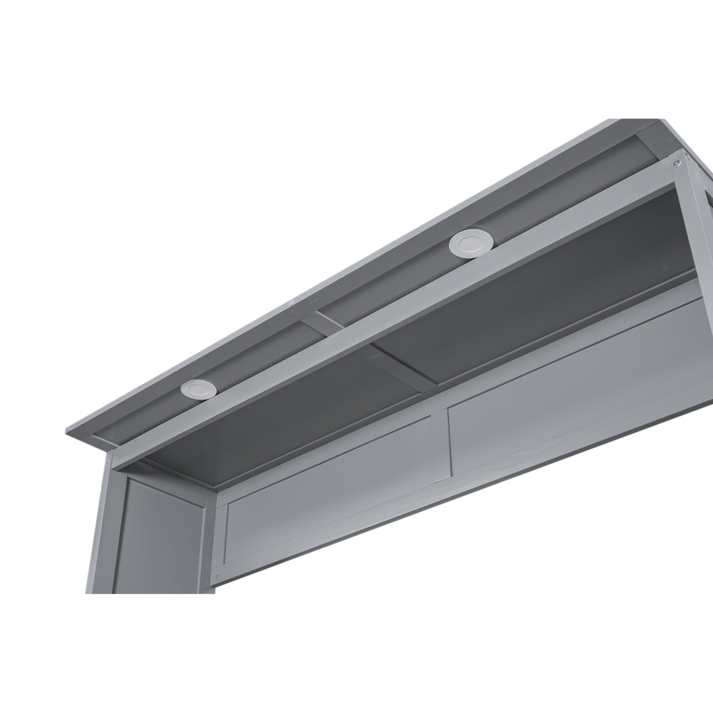 Gray wooden mantelpiece with integrated LED downlights