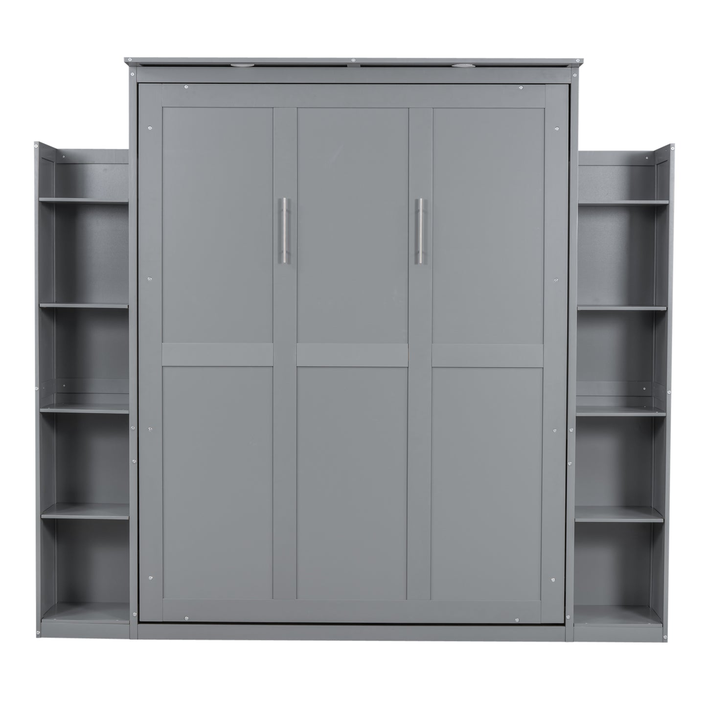 Gray Murphy bed cabinet with integrated shelving