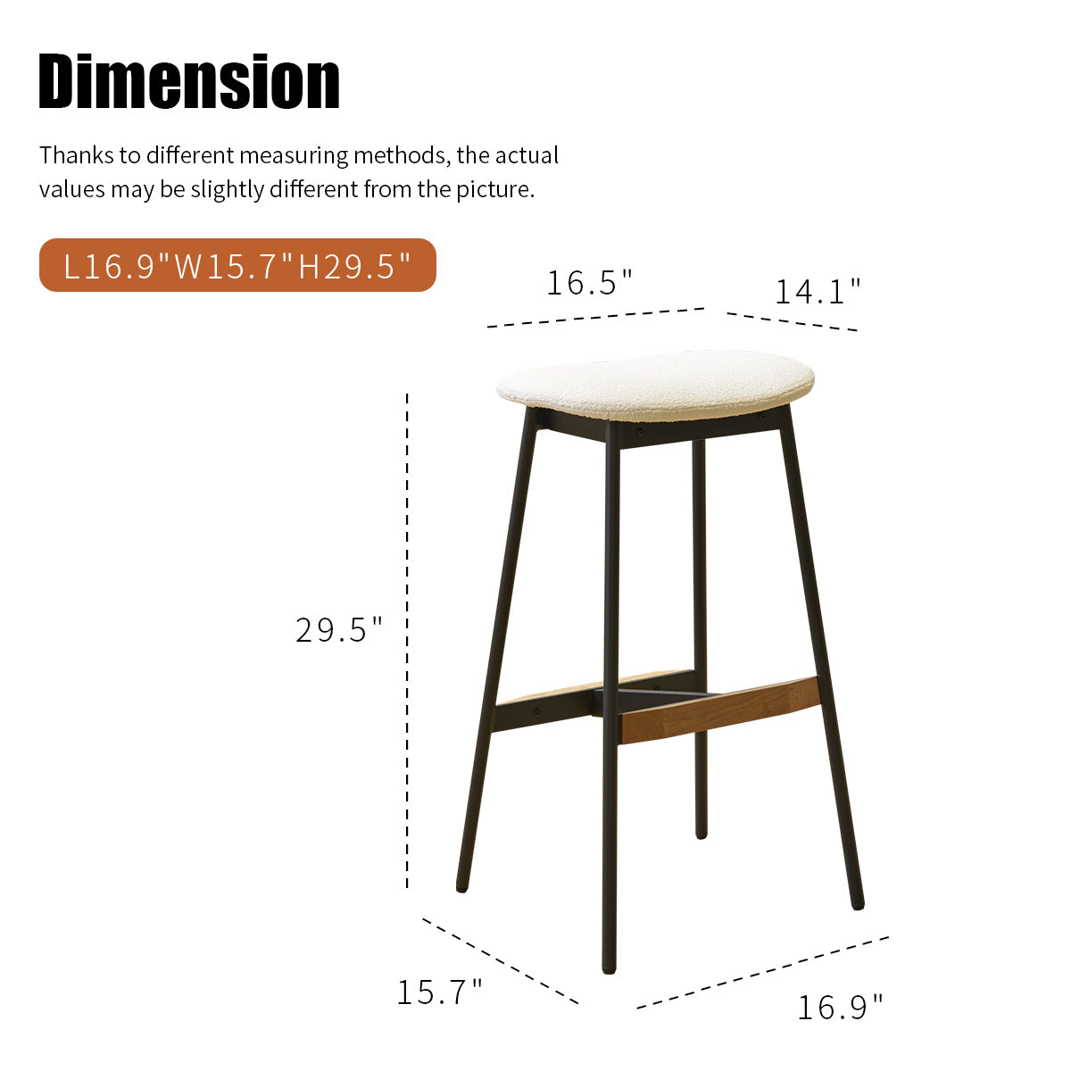 Modern white boucle bar stool with black metal legs