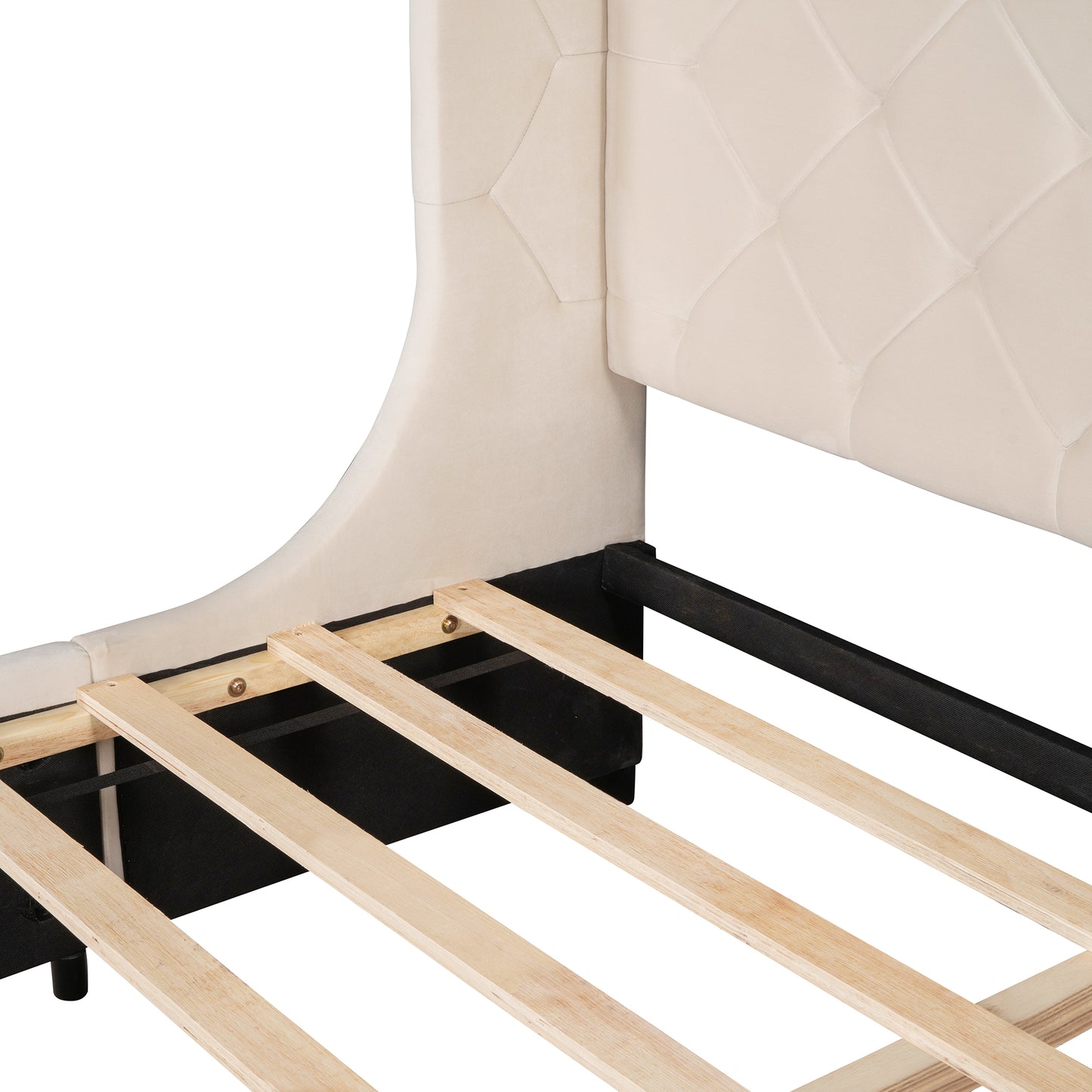 Cream velvet bed frame with diamond tufted headboard