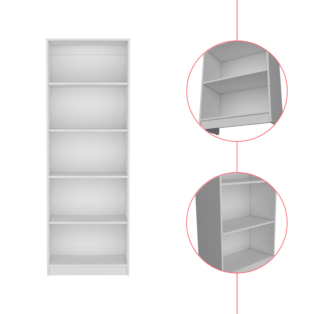 Tall white fiveshelf bookcase