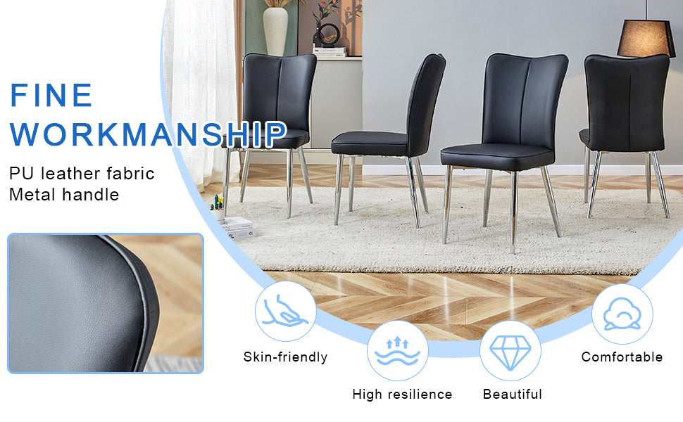 Set of black PU leather dining chairs with chrome legs
