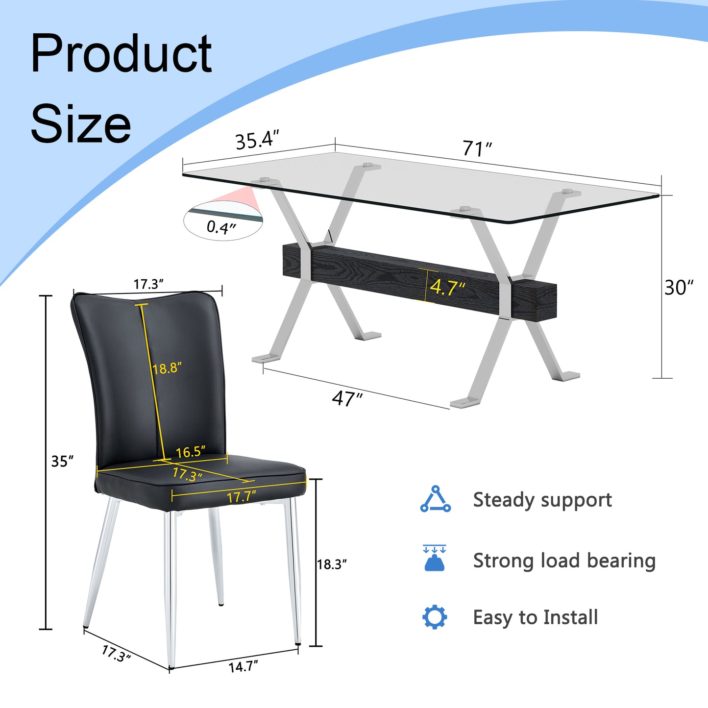 Modern black faux leather dining chair with chrome legs
