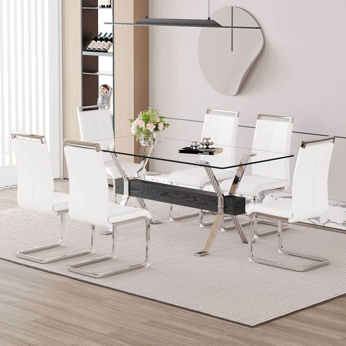 Modern white faux leather dining chairs with chrome legs