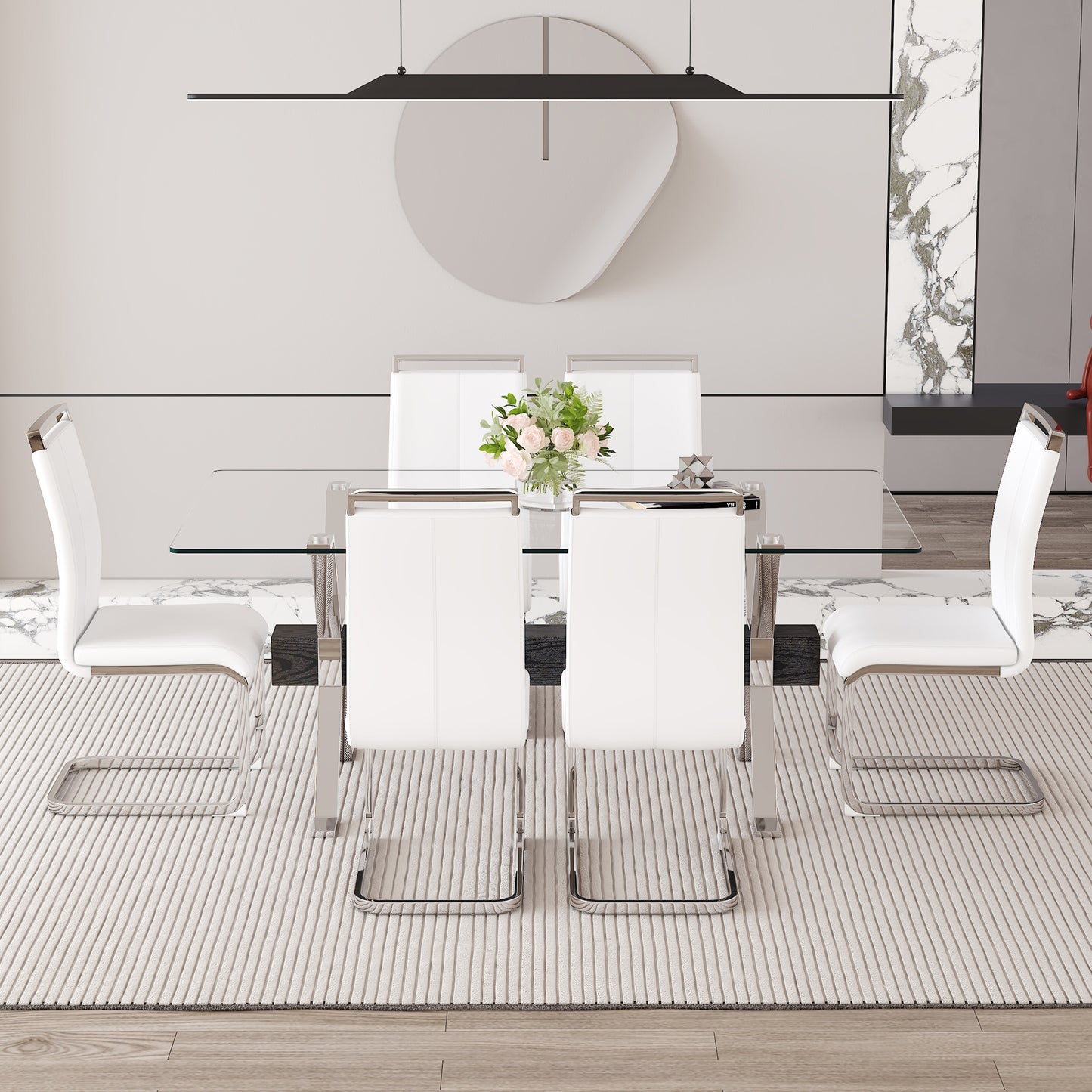 Modern white leather dining chairs with chrome legs