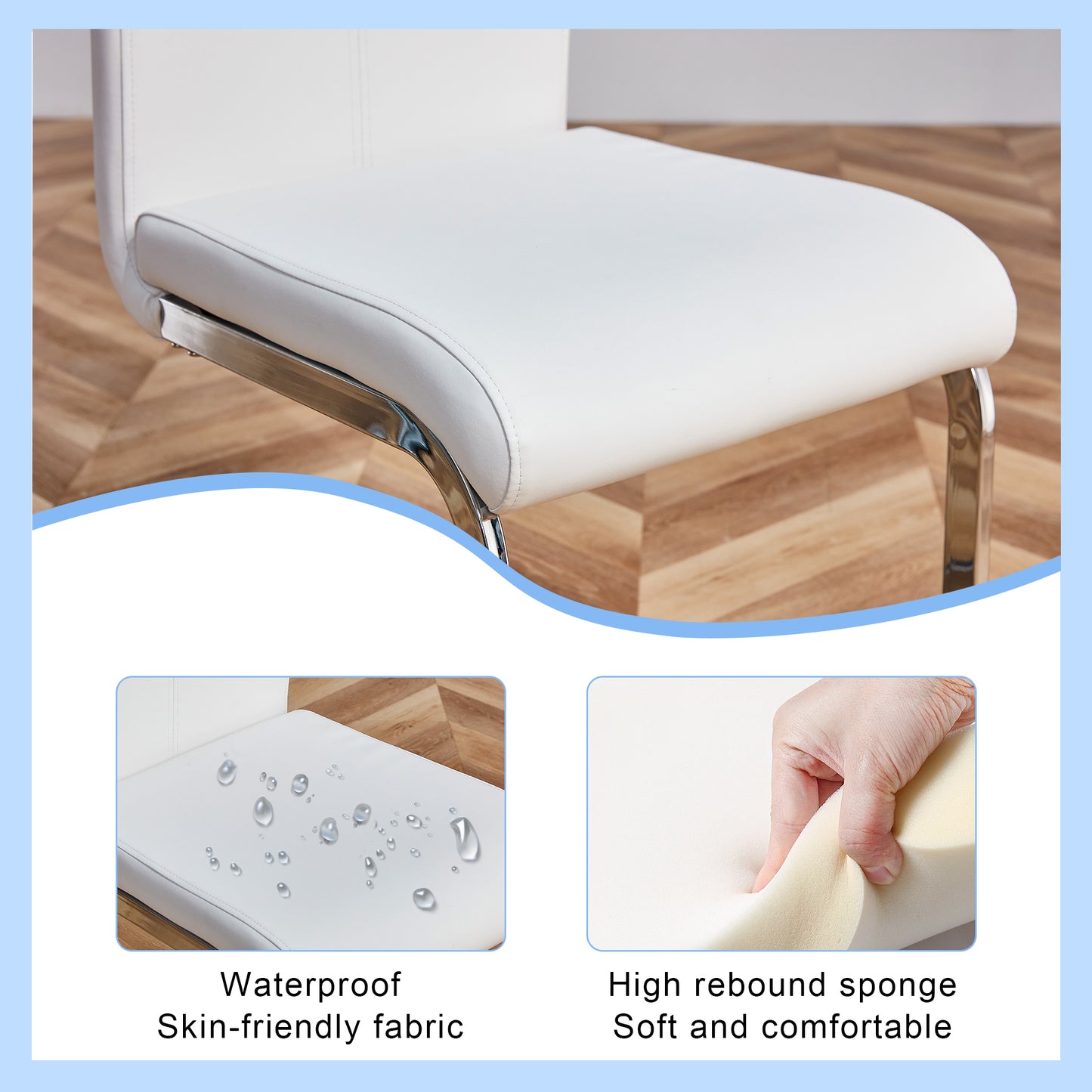 White upholstered chair seat with chrome legs
