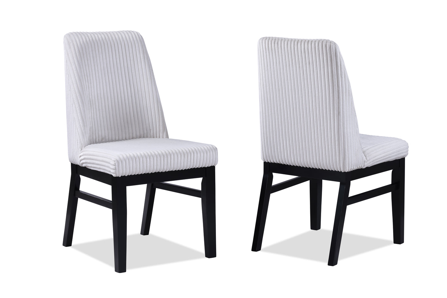 White corduroy dining chair with black wooden legs