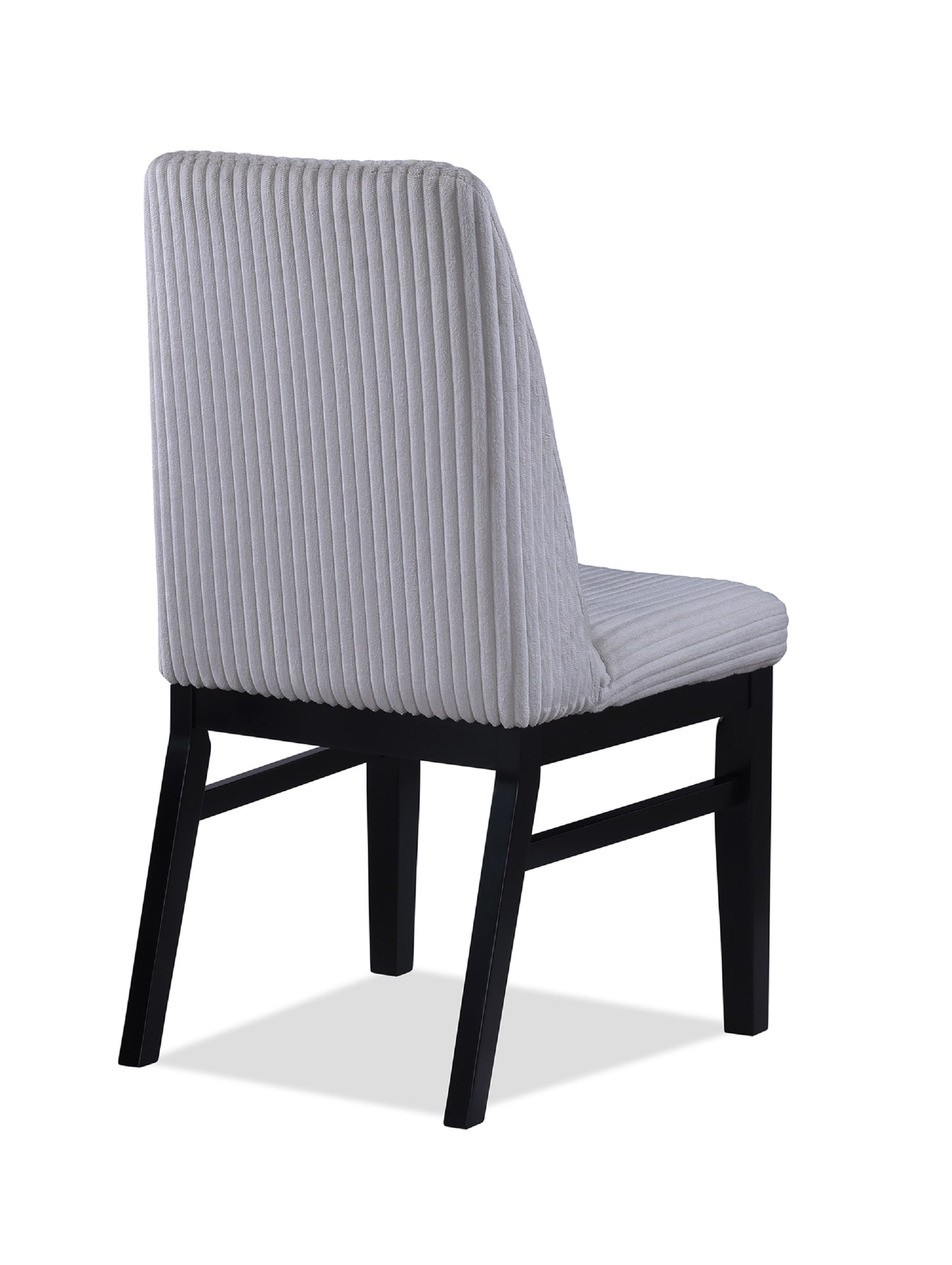 Light grey corduroy dining chair with black wooden legs modern side chair