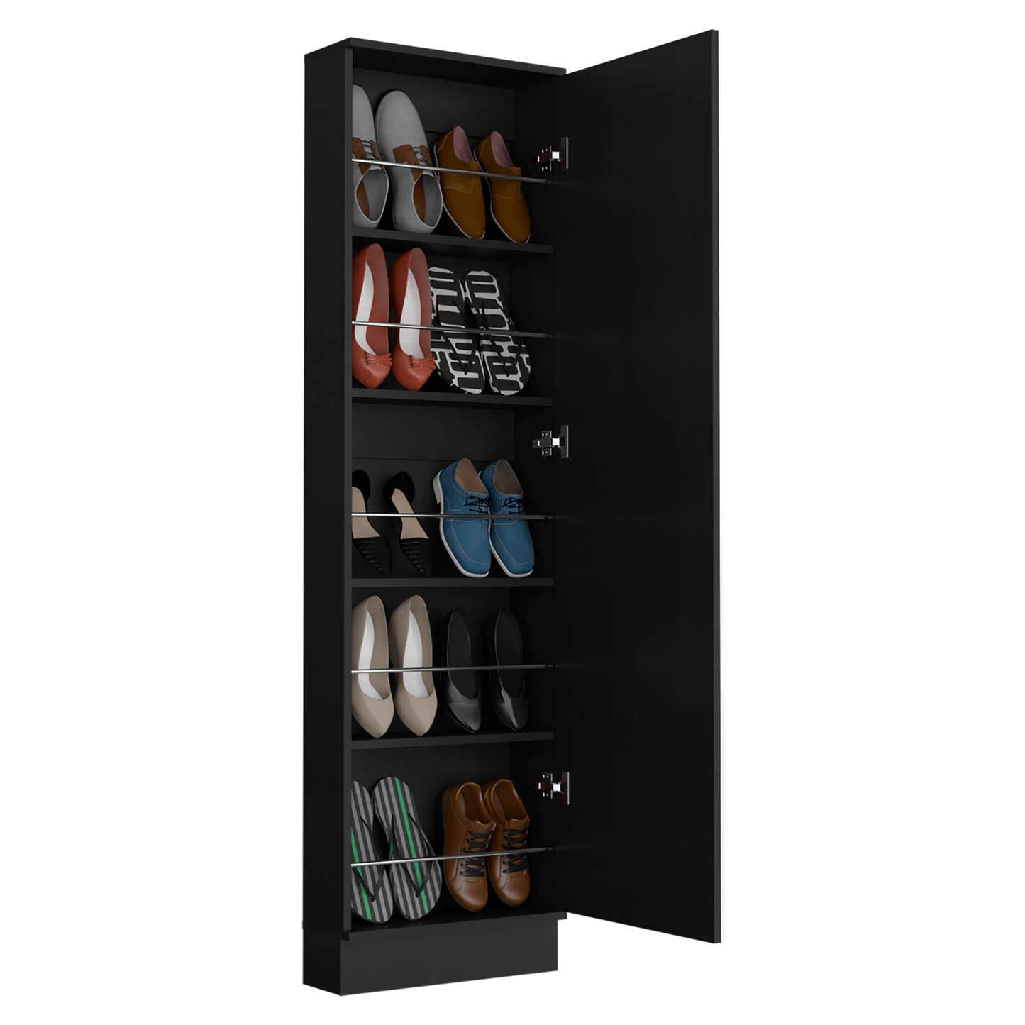White casual shoes with brown accents on polished metal rack