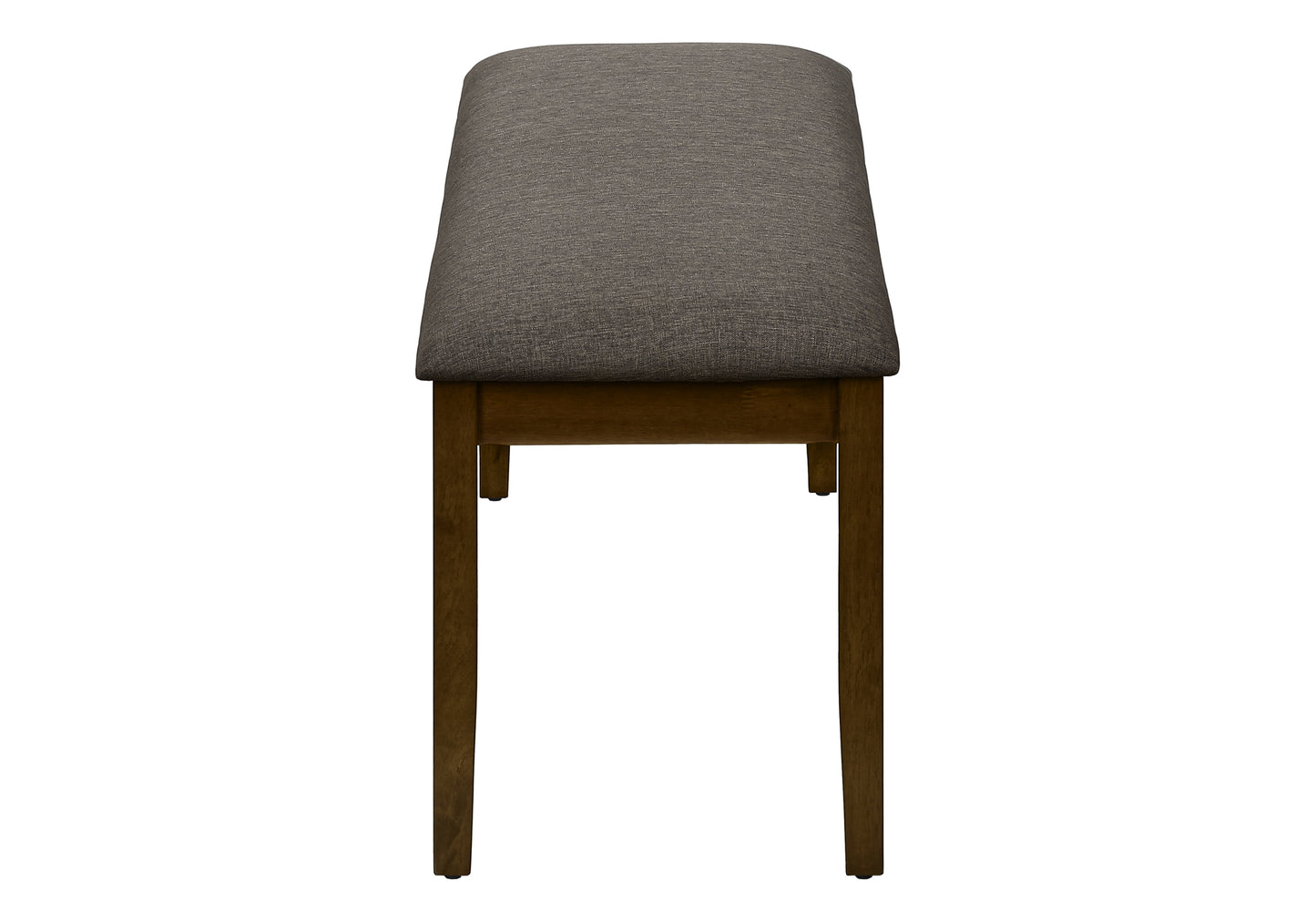 Textured charcoal upholstered bench with dark wood legs
