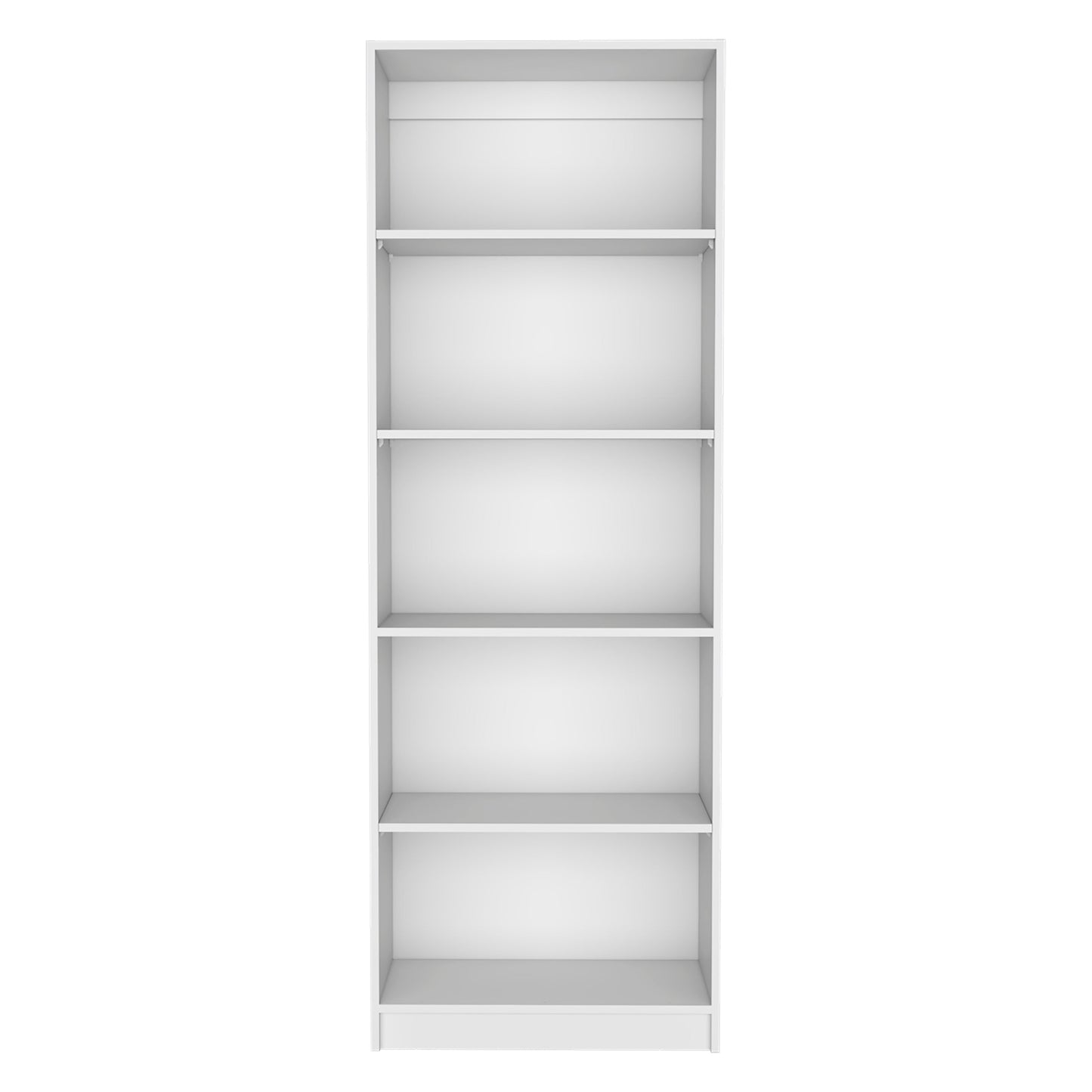 Tall white bookshelf with five open shelves