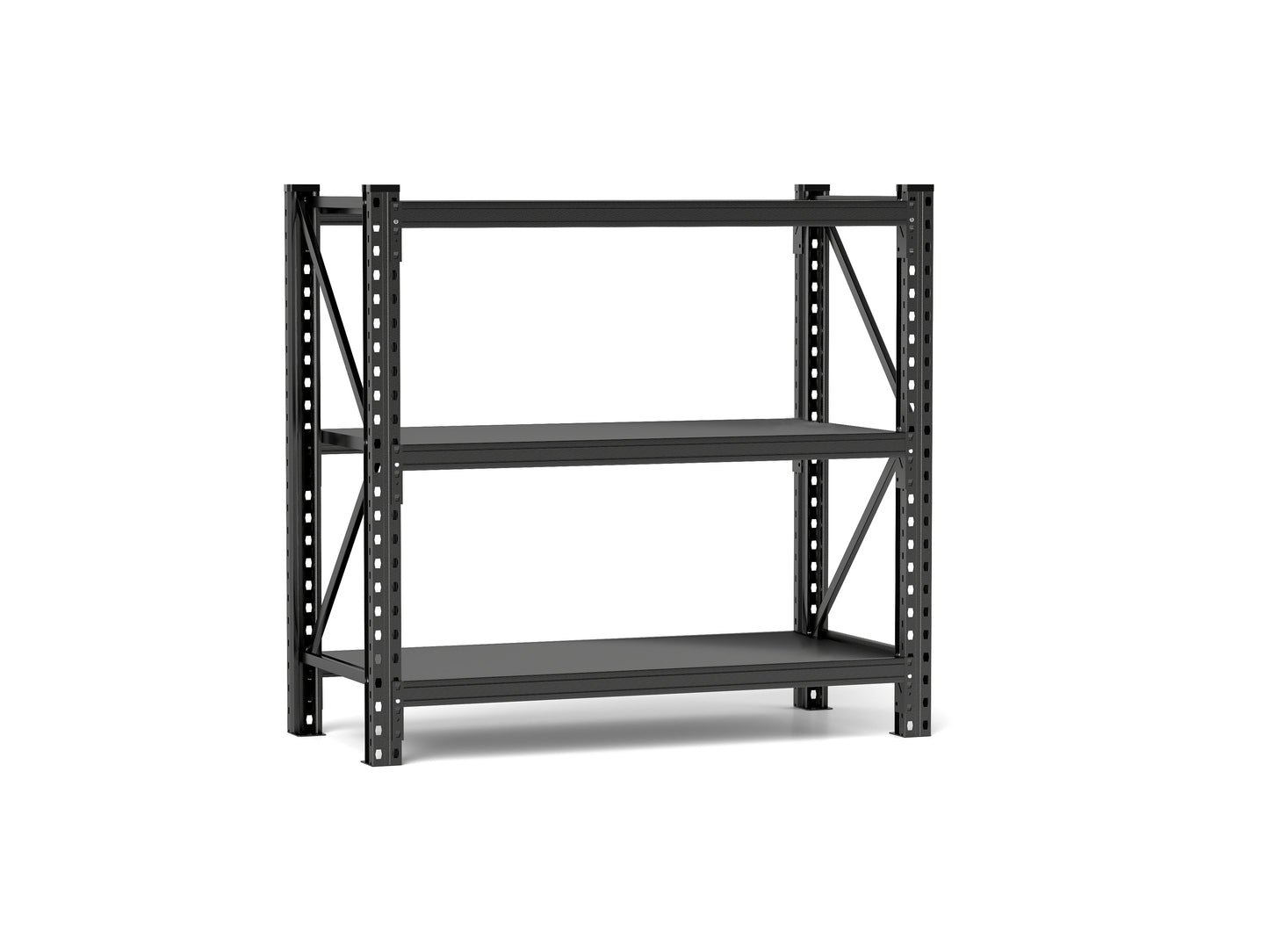 Black threetier metal shelving unit for garage organization
