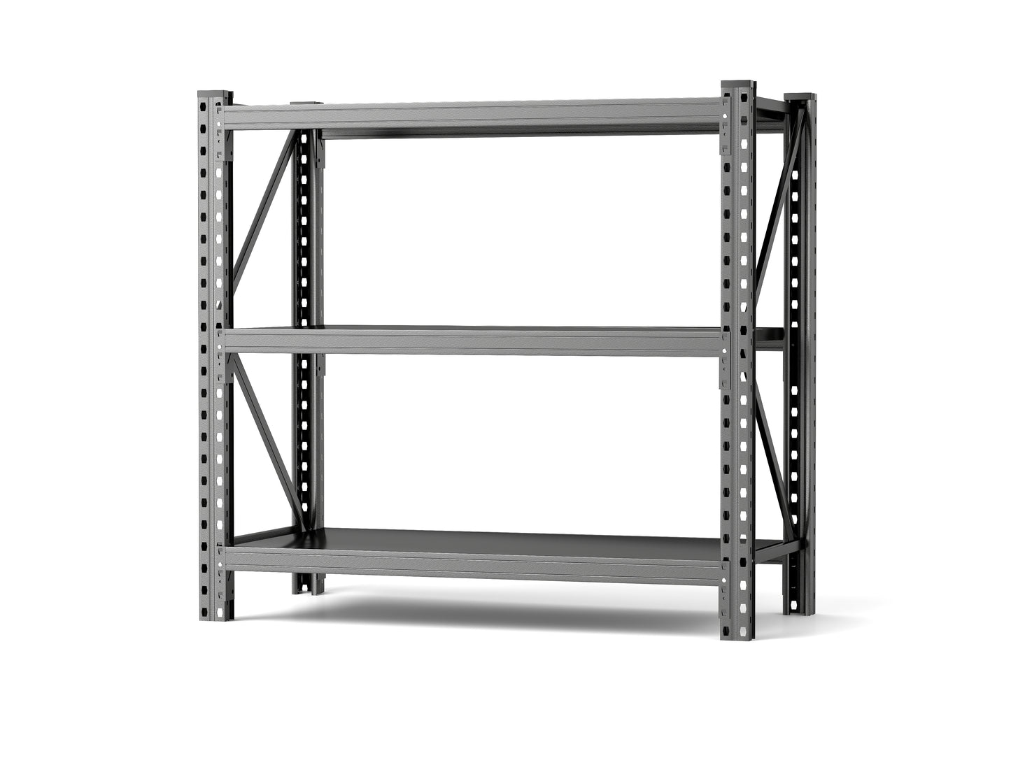 Gray metal tier industrial shelving unit with adjustable shelves