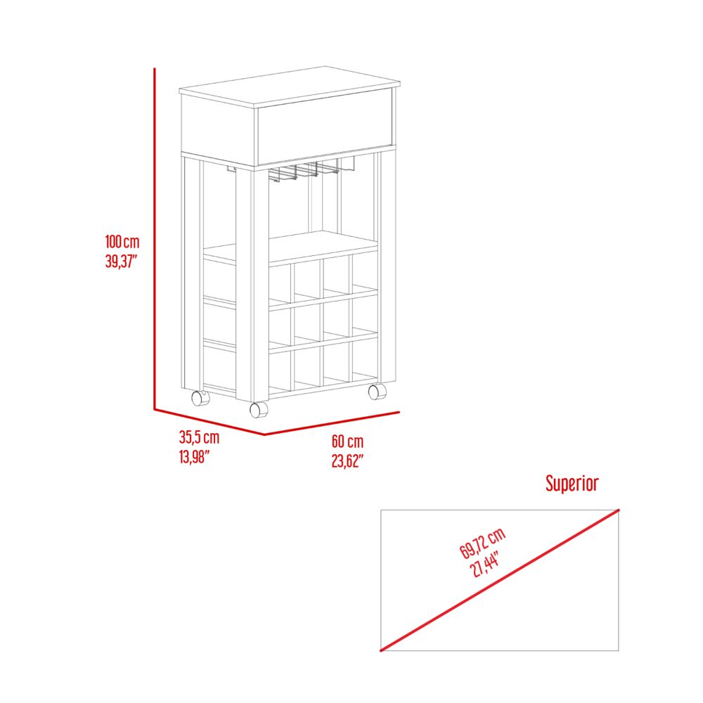 White kitchen cart with wine rack and storage shelves