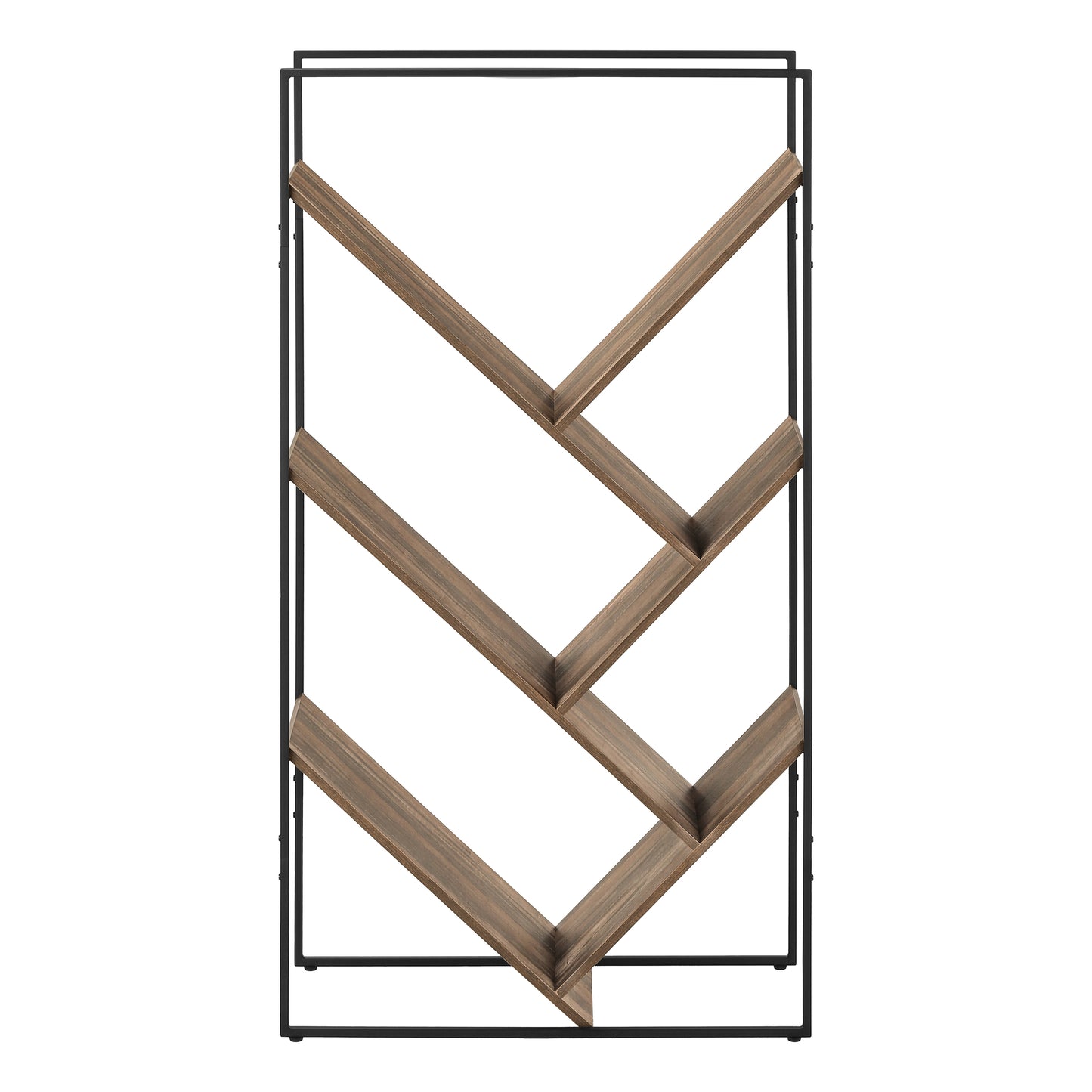 Modern black metal shelf with rustic wood planks