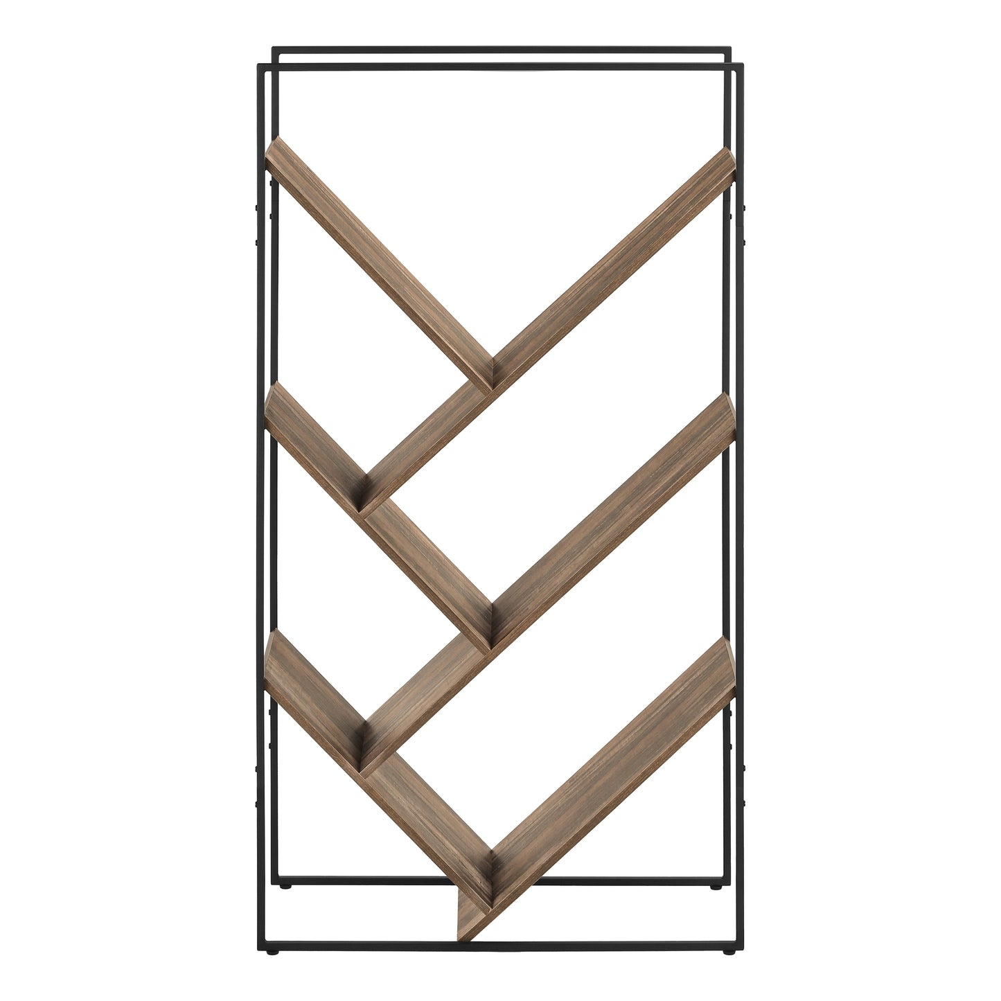 Geometric wood and metal bookshelf