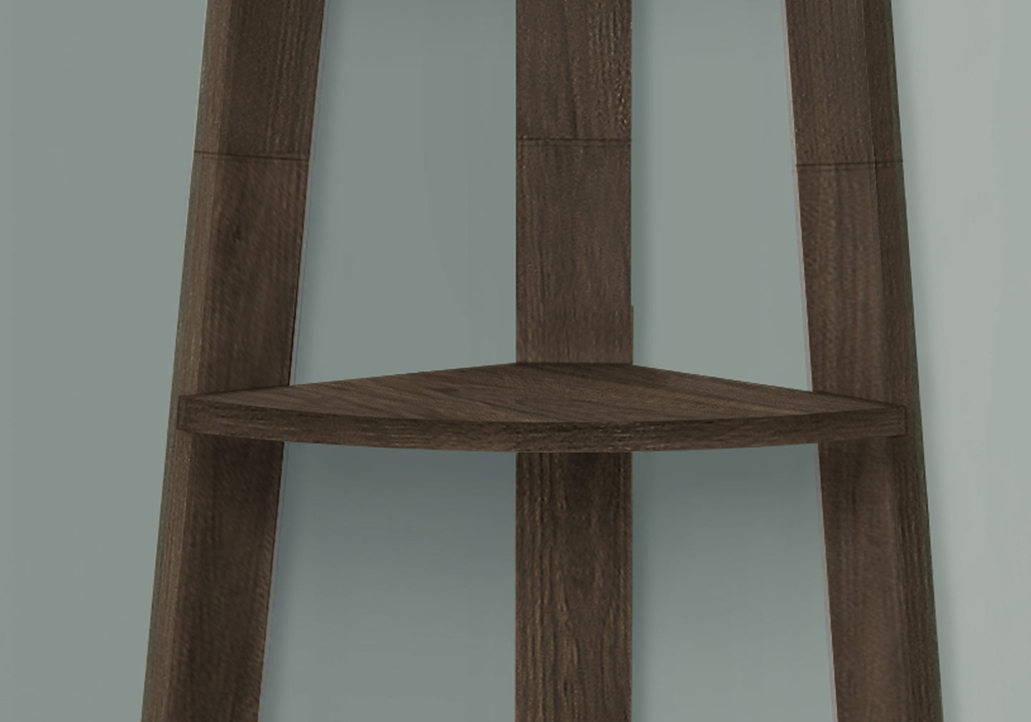 Dark wood corner shelf unit