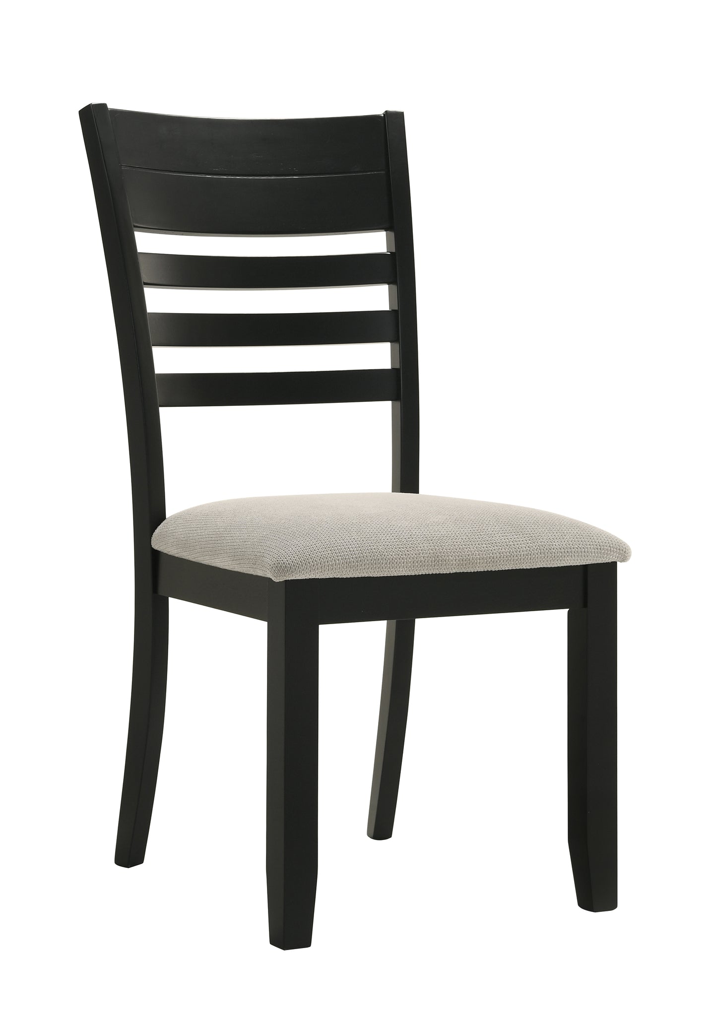 Black wooden dining chair with grey upholstered seat