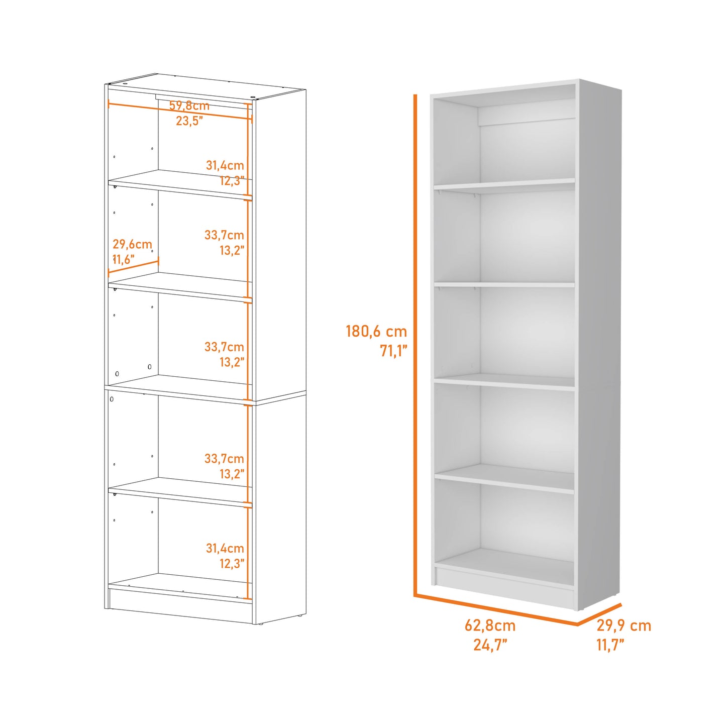 White shelf modern bookshelf with dimensions