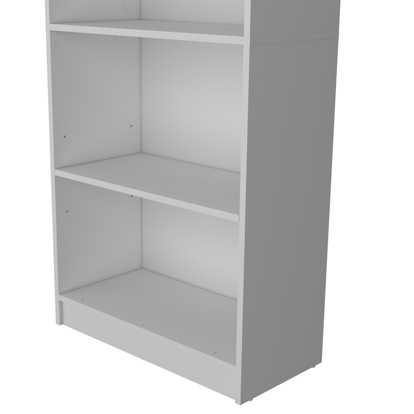 A white minimalist bookcase with three shelves for storage