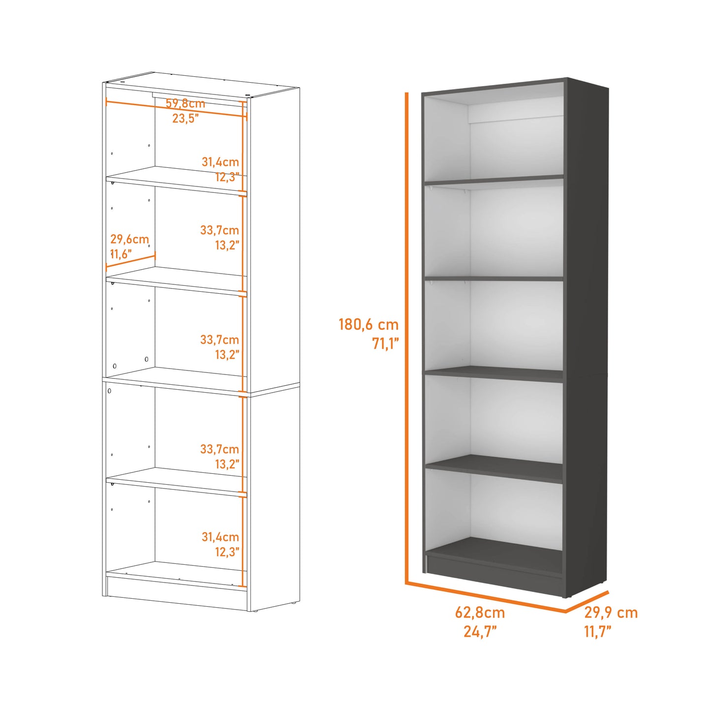 White and gray shelf bookcase cm tall for home organization