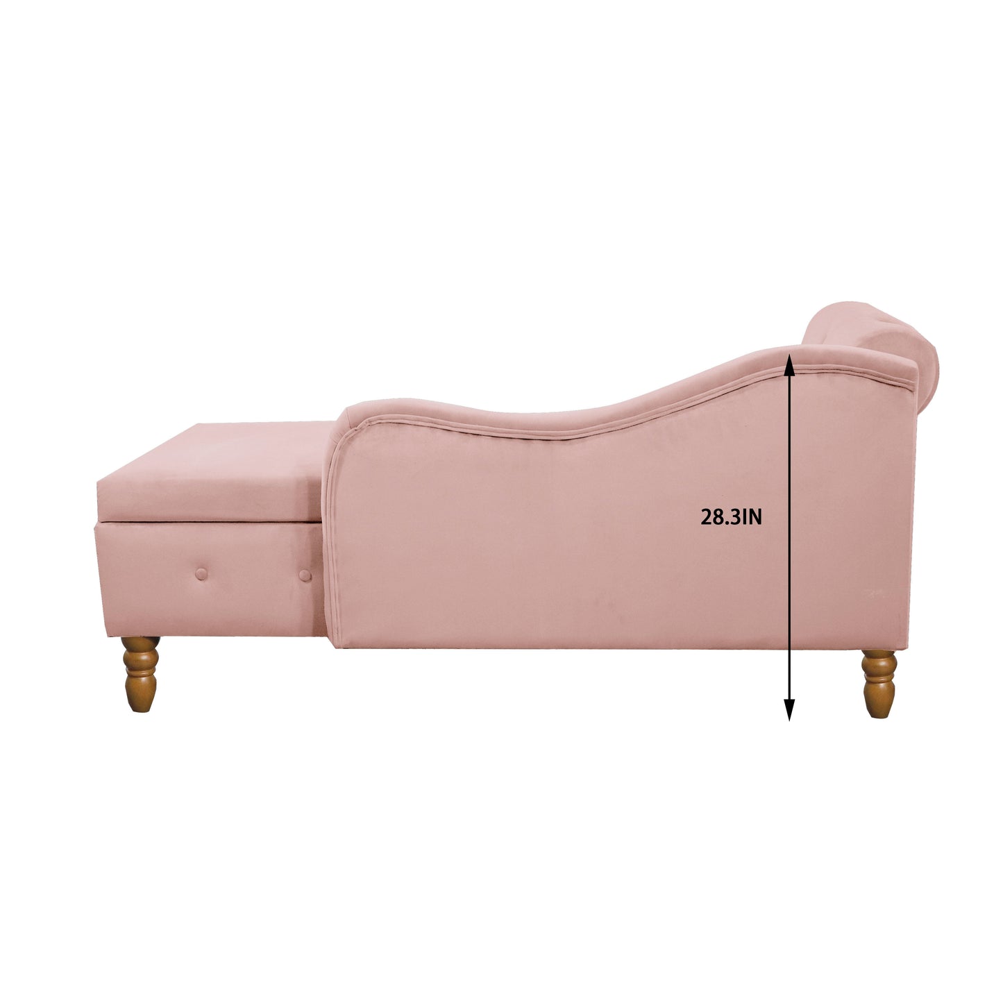 Dusty rose velvet chaise lounge with tufted details and carved wooden legs