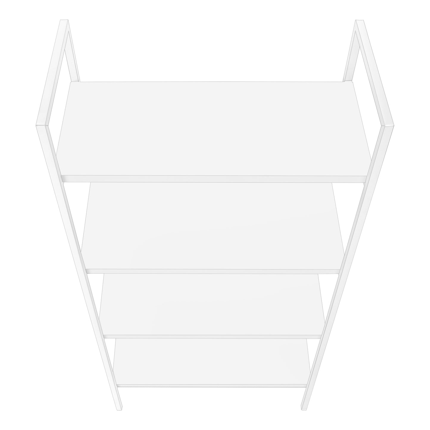 Modern white fourtier ladder shelf with minimalist metal frame