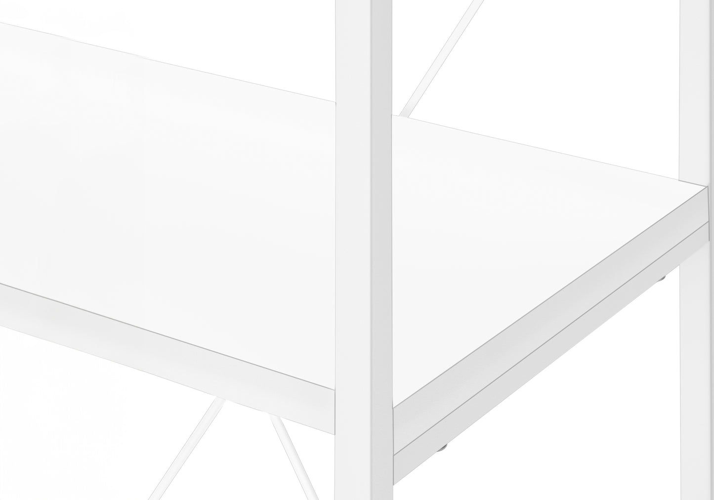 White minimalist bookshelf corner detail