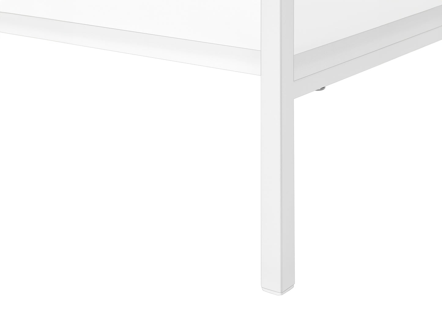 White metal table leg with shelf support detail
