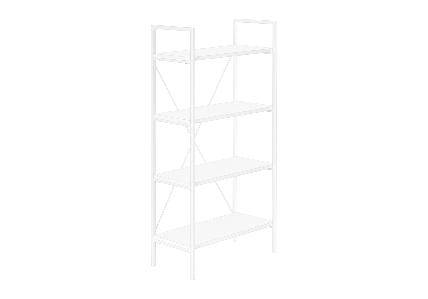 Minimalist white metal bookshelf with four shelves