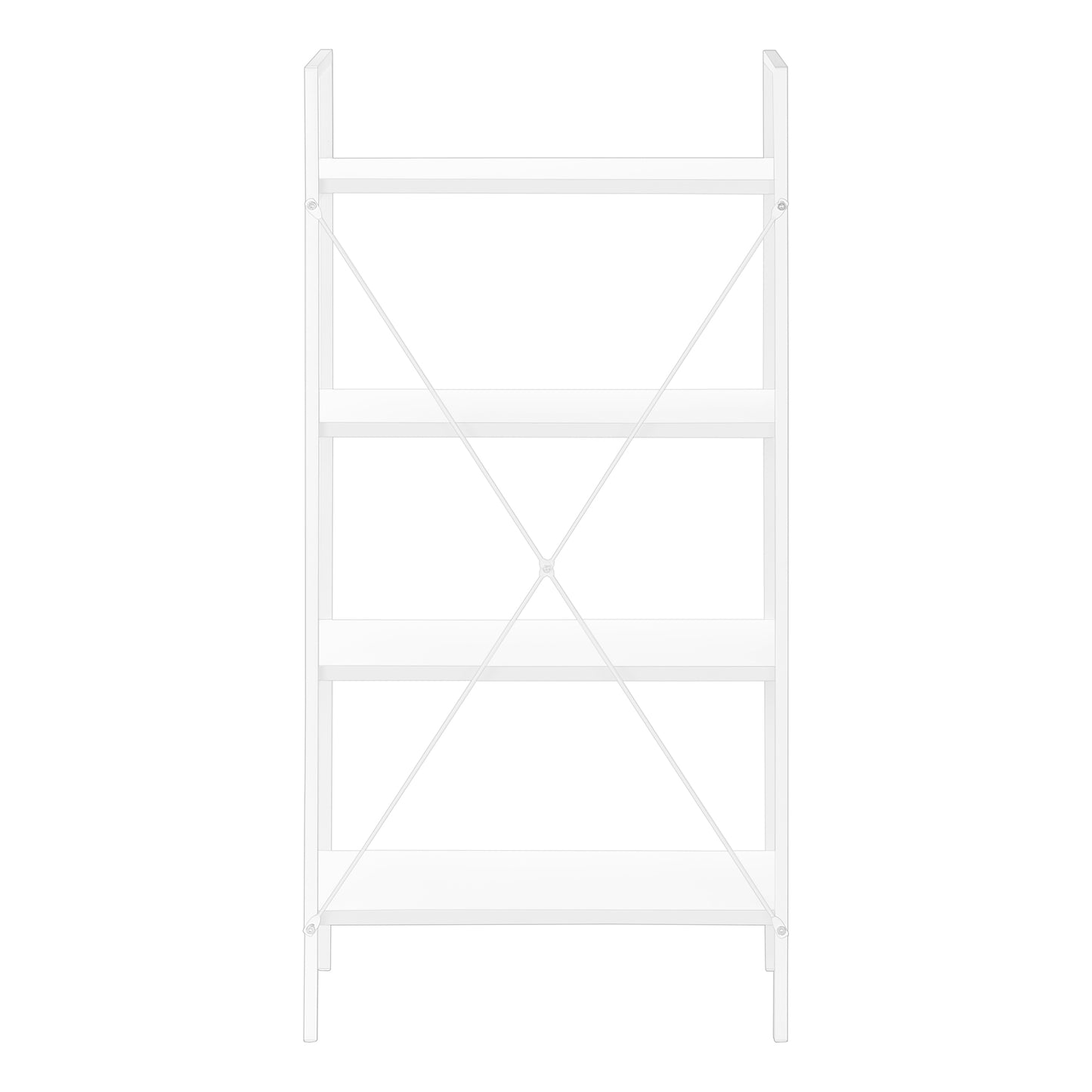 Modern white fourtier ladder bookshelf with Xbraced back