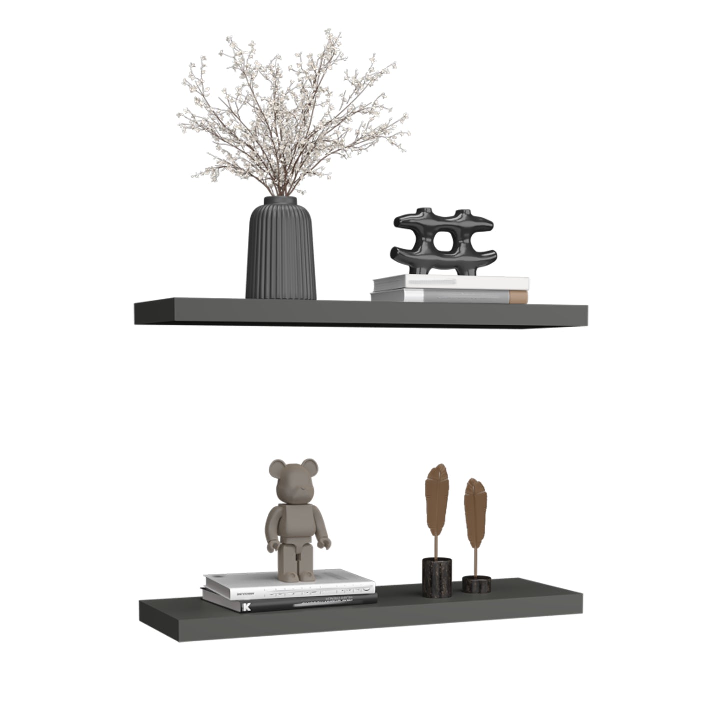 Ribbed grey vase with white branch display