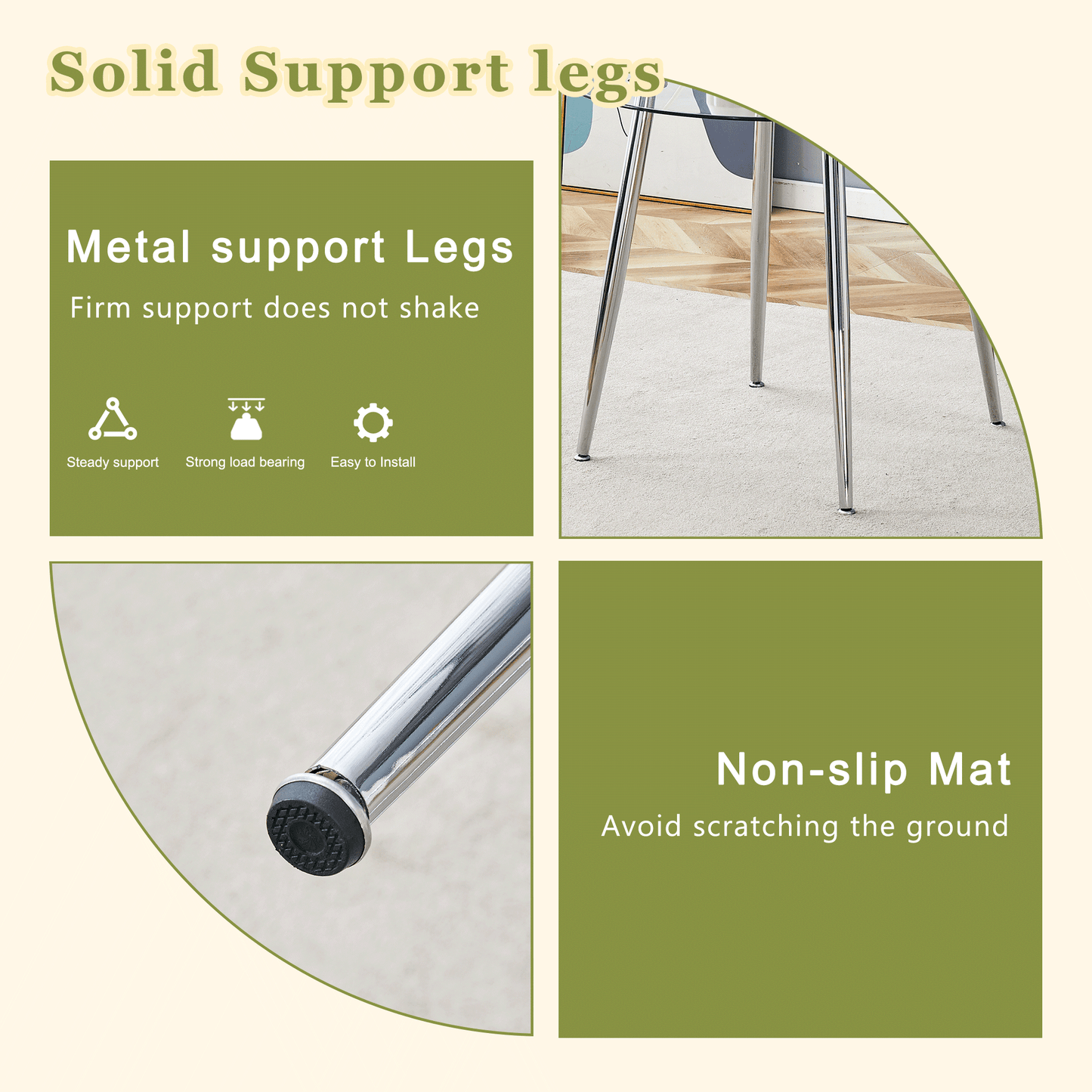 Chrome metal table legs with nonslip feet
