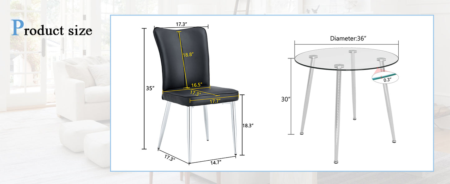 Black faux leather dining chair with silver legs dimensions H x W
