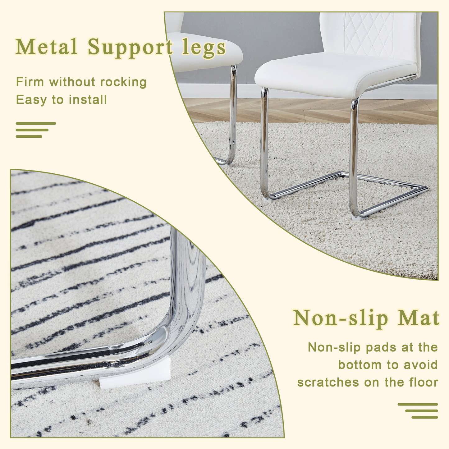 White faux leather dining chair with chrome cantilever legs
