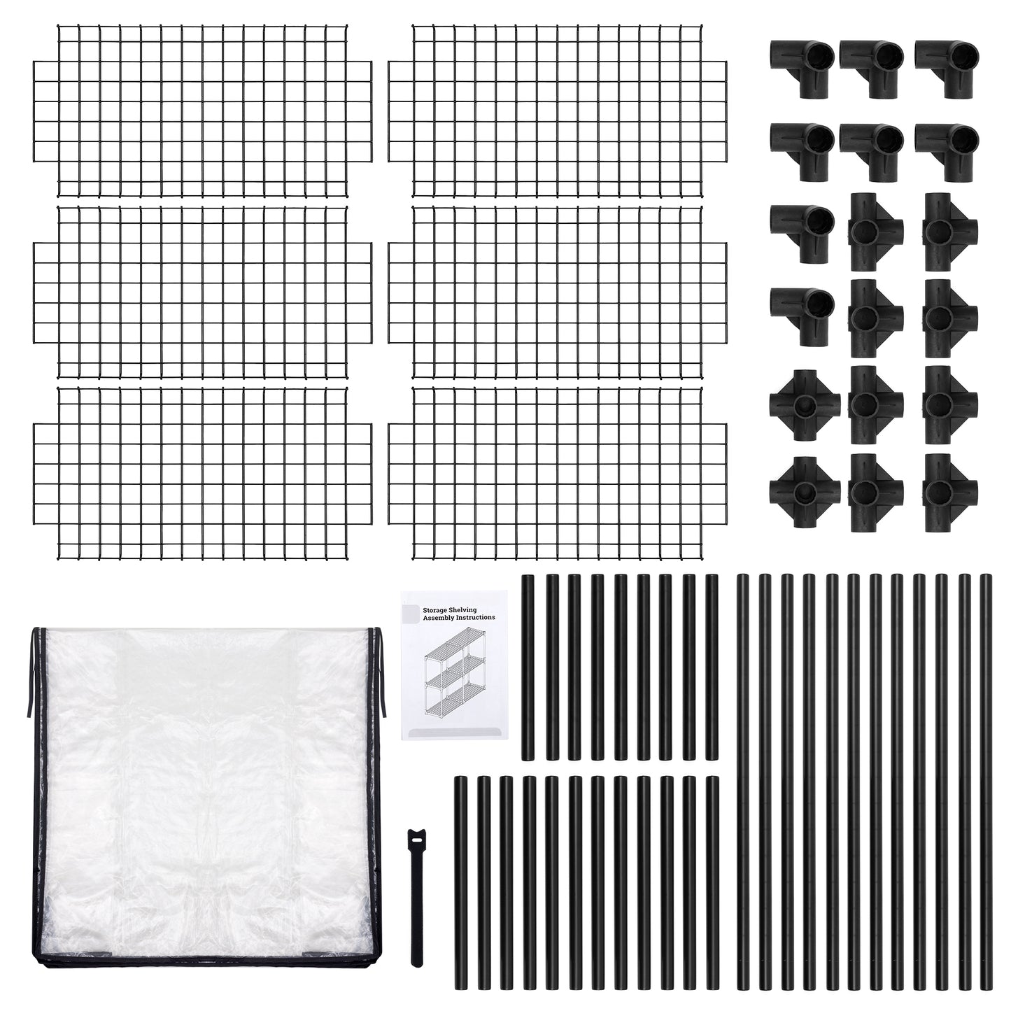Black wire grid panels for modular shelving