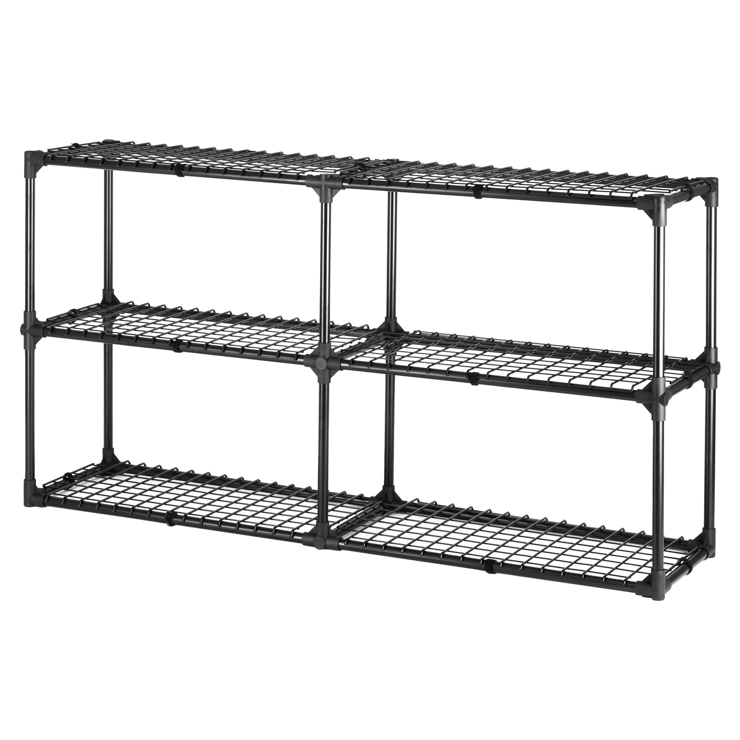 Black wire shelving unit with three tiers