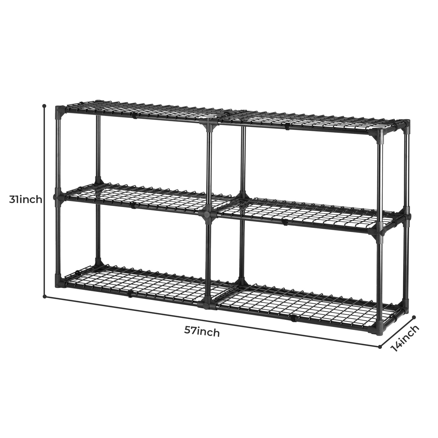Black wire shelf unit with tiers