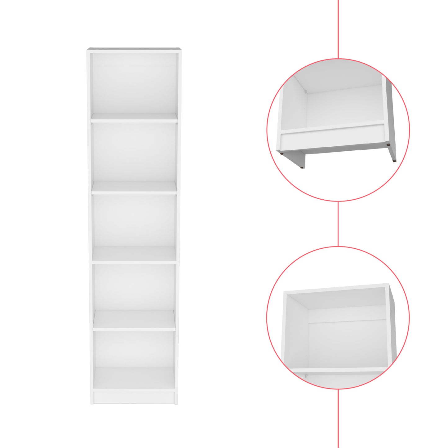 Tall white bookshelf with open shelves for home organization