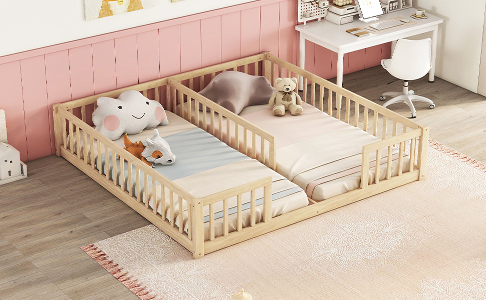 Wooden twin floor bed with cloud pillow
