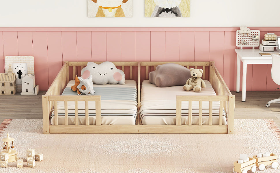 Natural wood twin toddler bed with safety rails