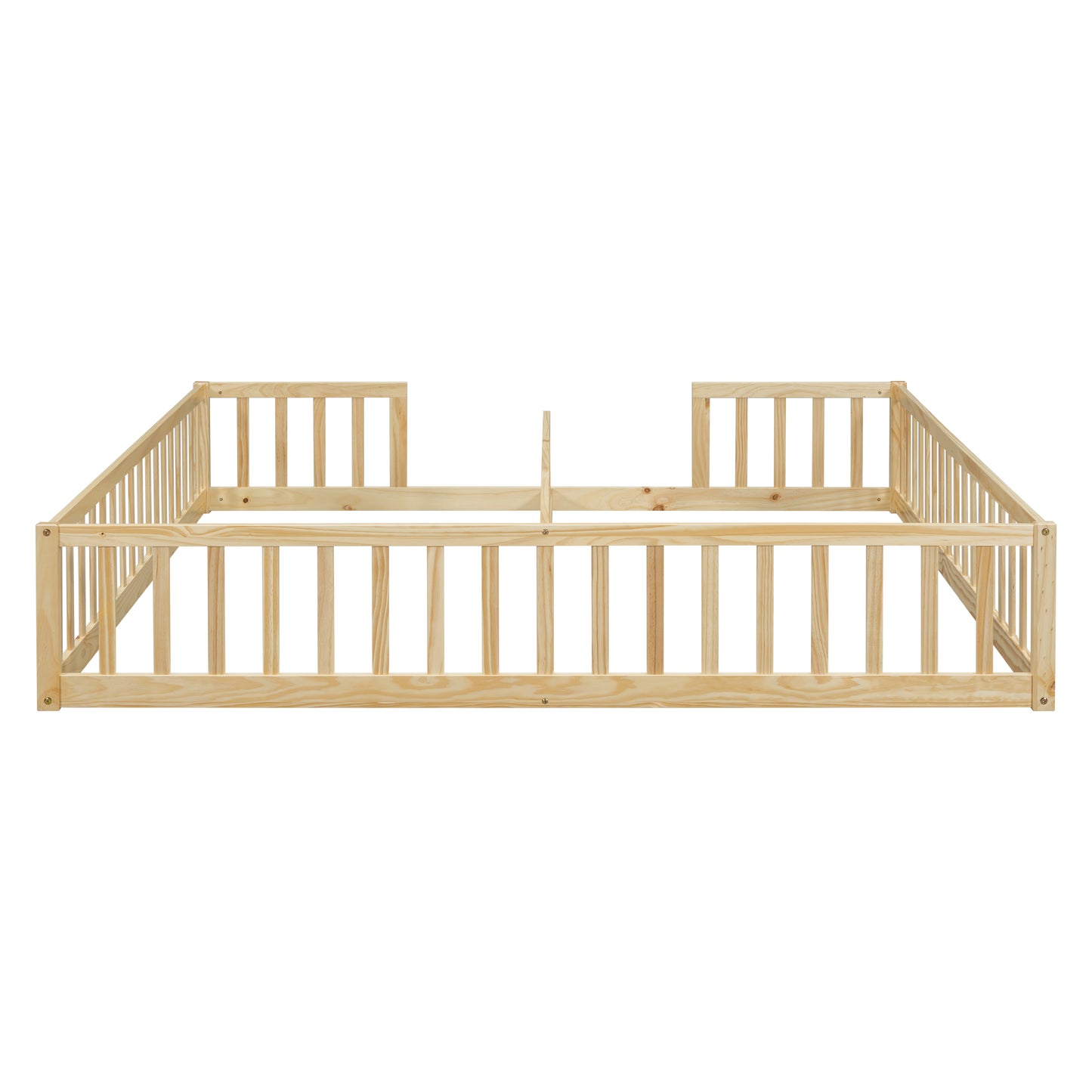 Natural pine wood toddler bed frame with safety rails