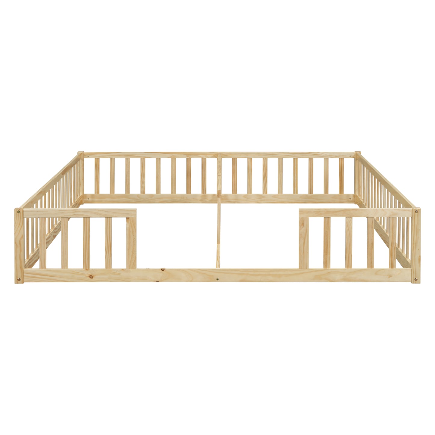 Natural pine wood toddler bed frame with safety rails