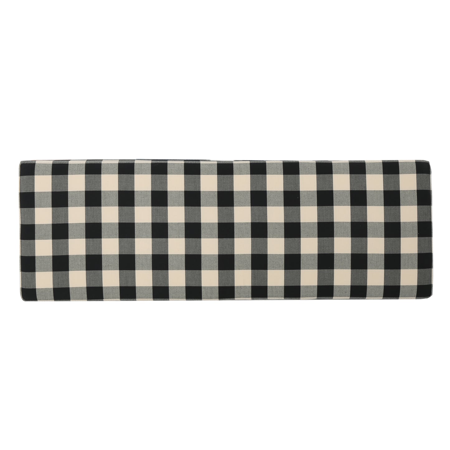 Black and beige buffalo plaid fabric ottoman for living room decor