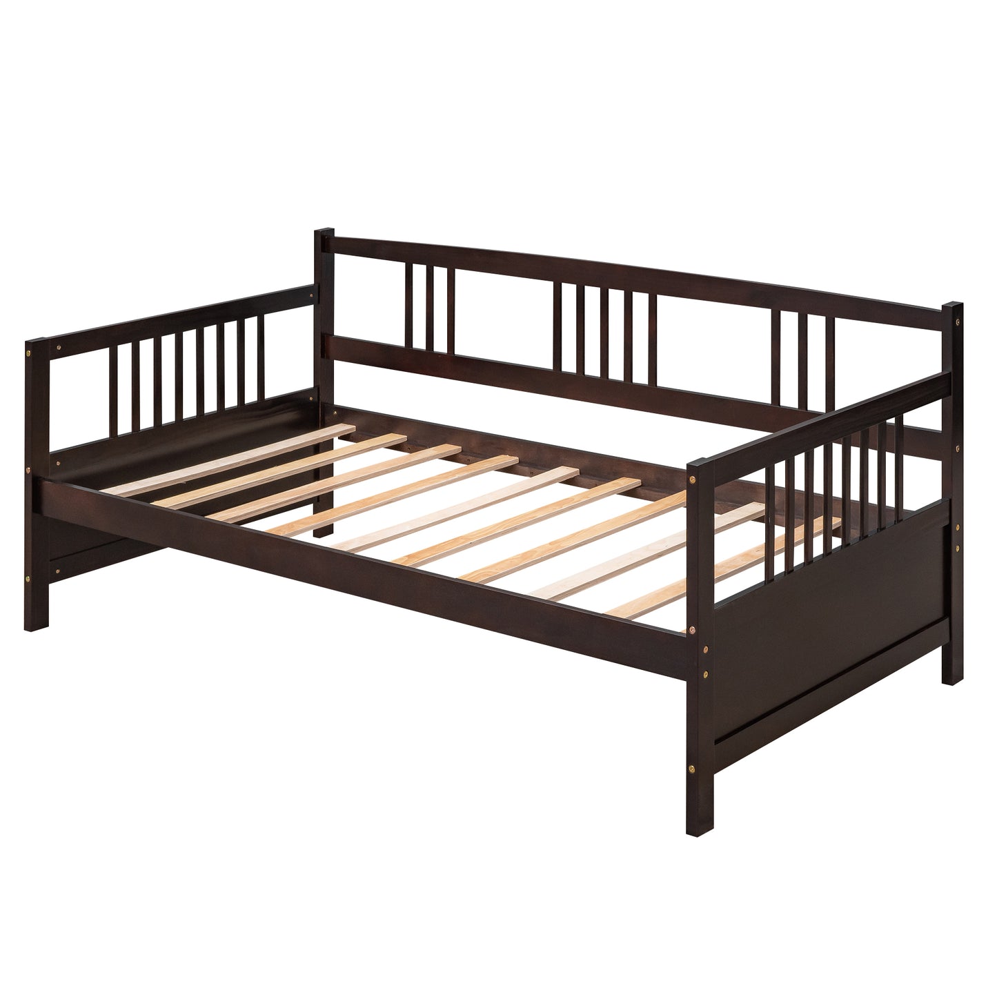 Dark brown wooden daybed frame with slatted support