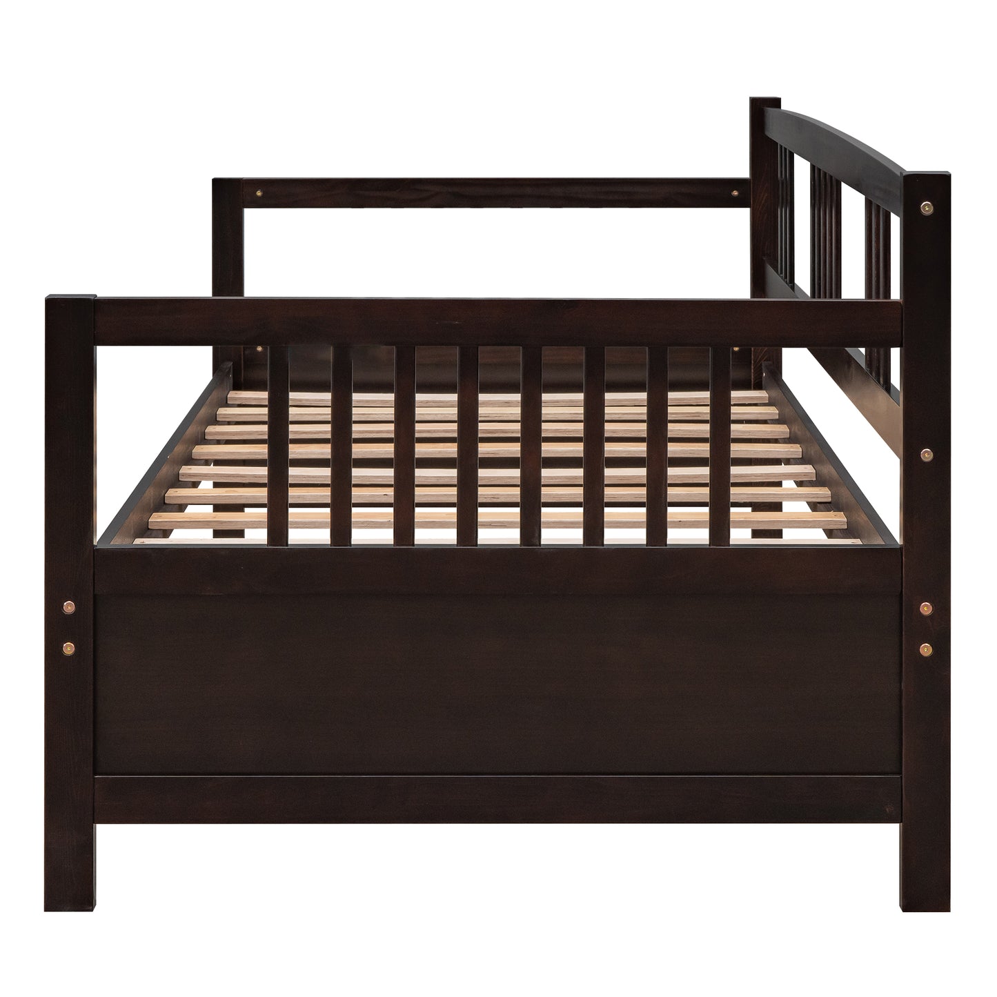 Dark brown wooden daybed with slatted base modern design