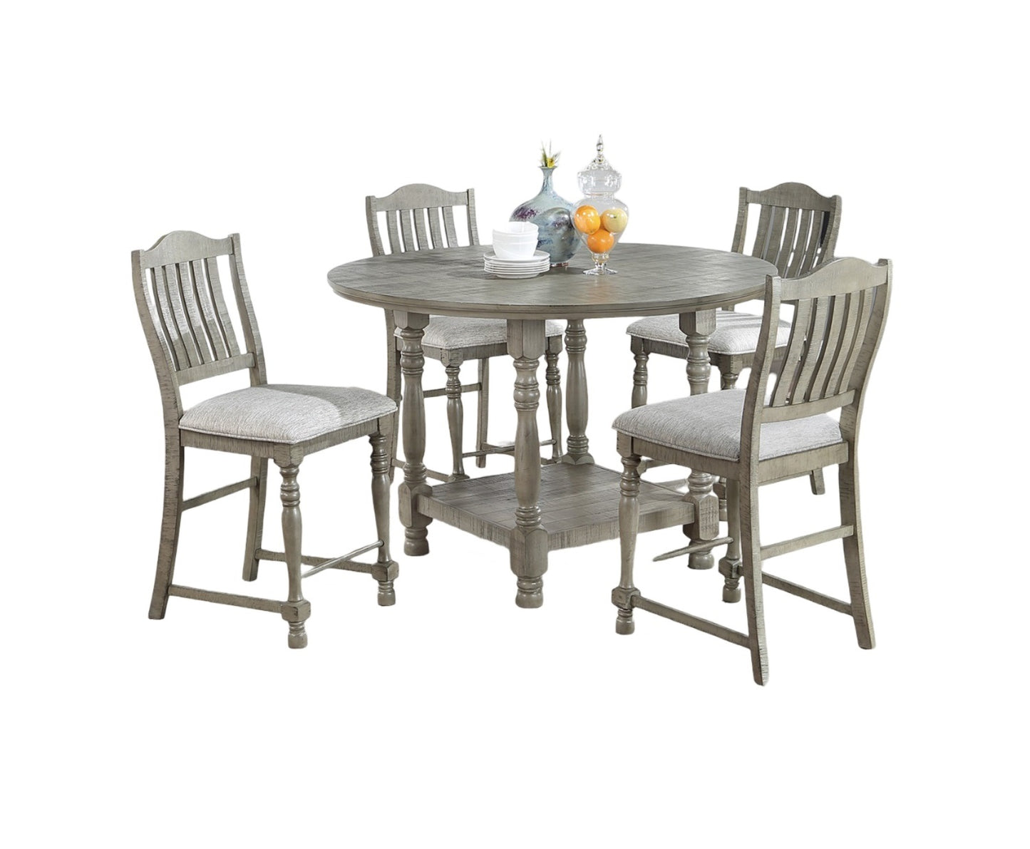 Rustic gray wood counter height dining set with four chairs