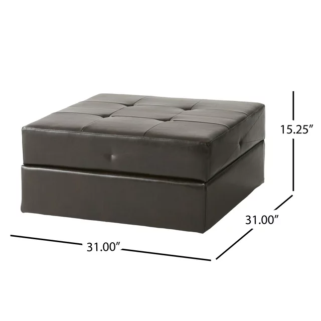 Dark brown tufted leather square ottoman with contemporary design
